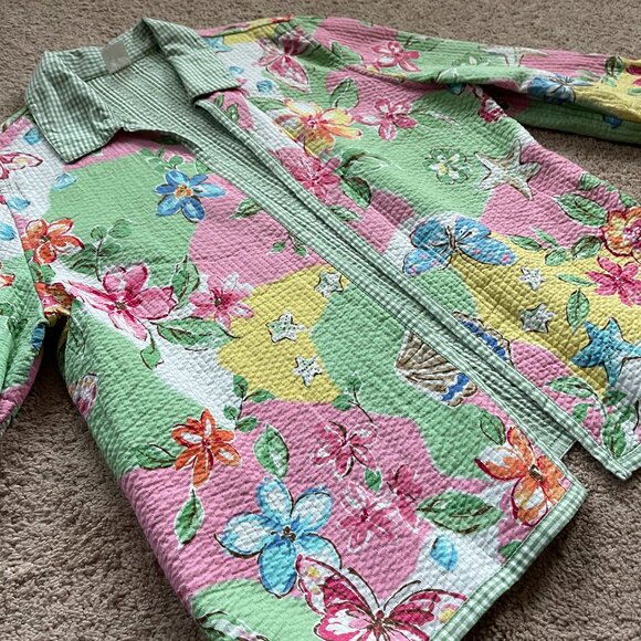 Vintage Womens Floral Gingham Quilted Reversible Jacket Oversized PLUS size 18W - Picture 2 of 9